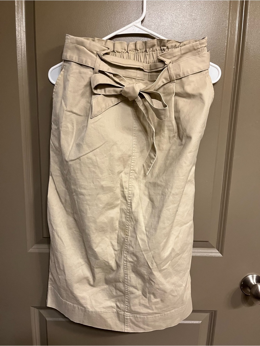 Uniqlo Beige Paperbag Midi Skirt with Tie Waist